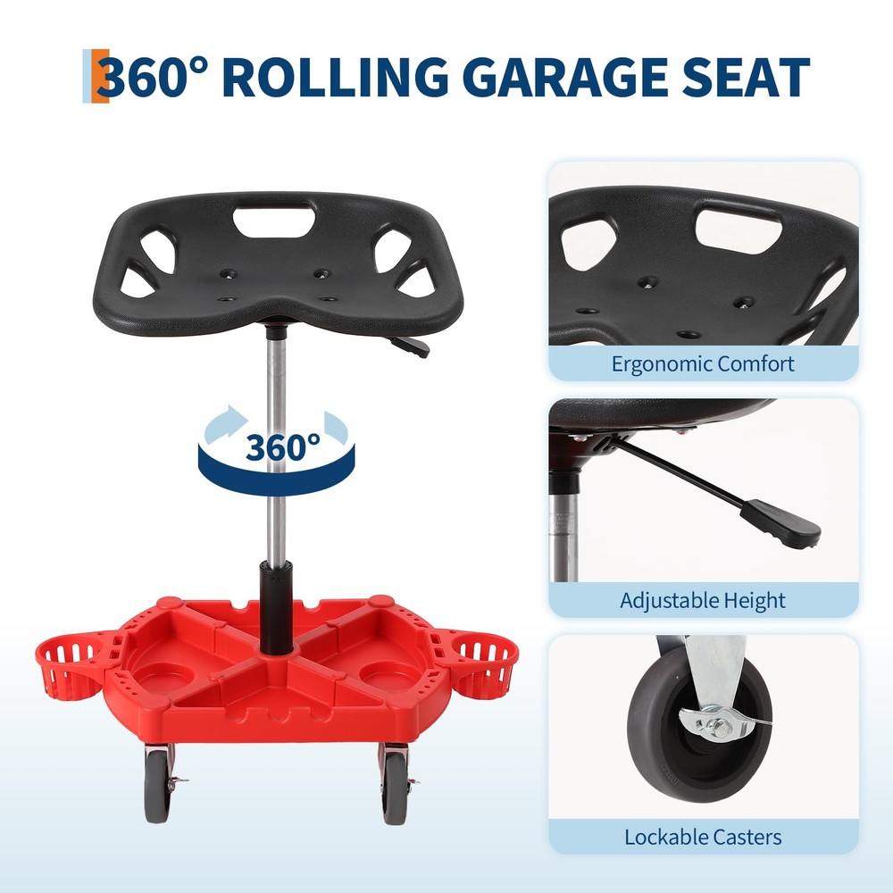 Rolling Garage Stool 19"-25" Height Adjustable Rolling Mechanic Stool for Garage