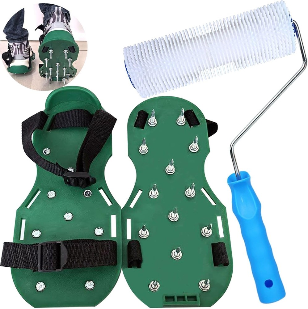 9In Screed Spiked Roller Self Leveling Concrete Roller Epoxy Roller Spike Shoes