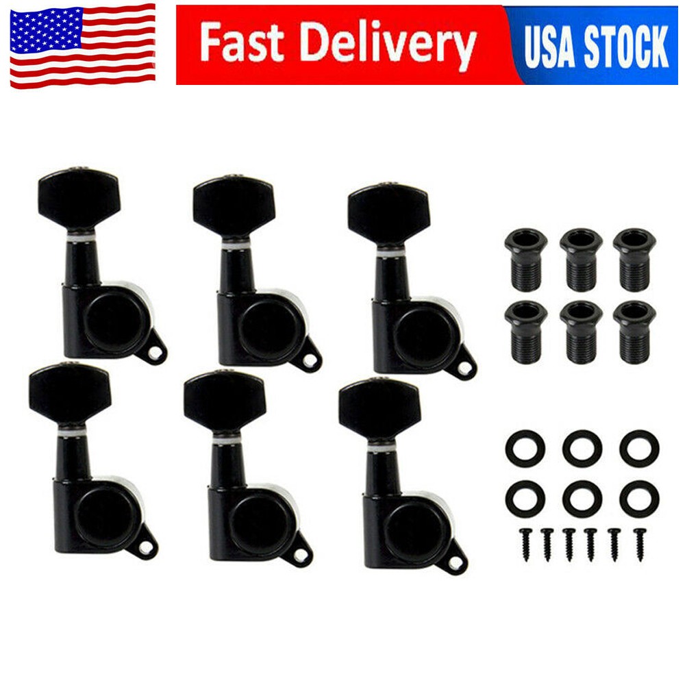 Black 6R Inline Guitar String Tuning Peg Tuner Machine Head Universal Fit USA