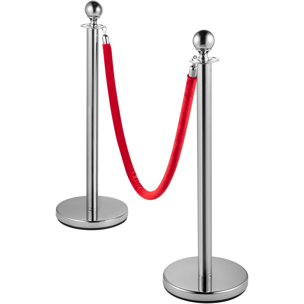 Crowd Control Stanchion Silver 4x37.8" Pack 3 Ropes Queue Posts Stable Red