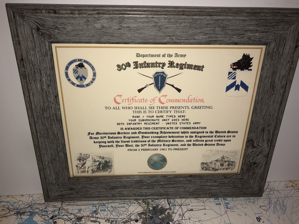 30TH INFANTRY REGIMENT / COMMEMORATIVE - CERTIFICATE OF COMMENDATION
