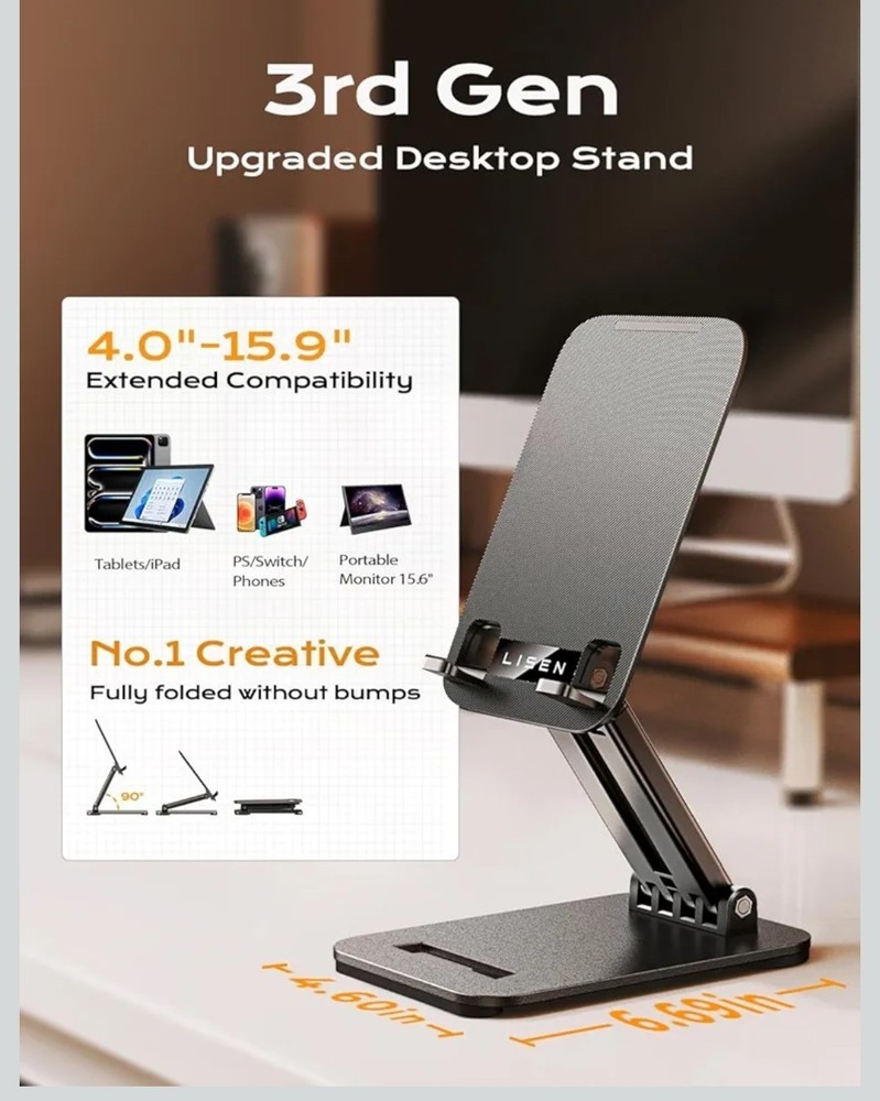 Tablet Stand for Desk - Adjustable & Foldable Holder for iPad, Tablets Monitors