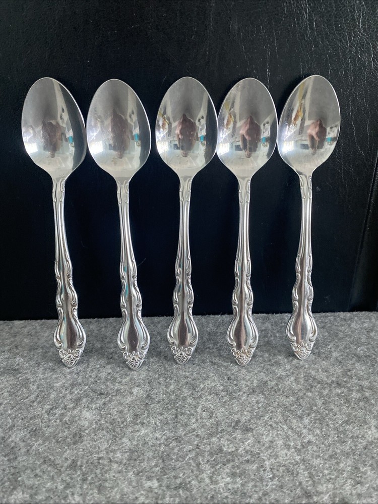 5 TOWLE/SUPREME CUTLERY STAINLESS FLATWARE, "PIERRE" PATTERN, TEASPOONS