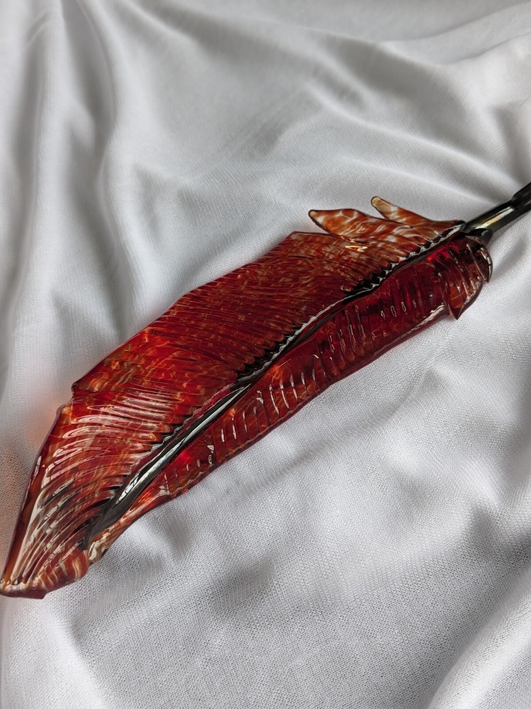 Art Glass Feather Suncatcher Window Decor Autumn Fall Rust Red