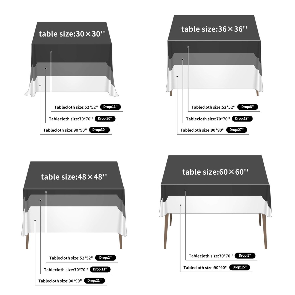 2pack 70x70 Inch Black Square in Polyester Fabric Tablecloth for WeddingBanqu...