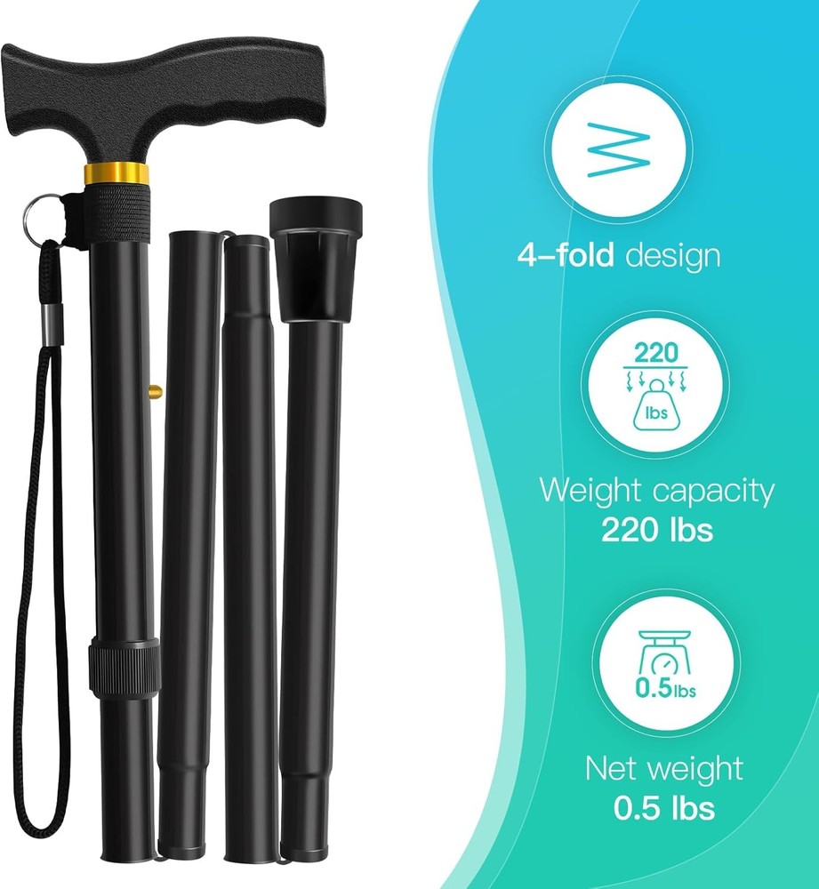 Folding Cane, Walking Height adjustment according to your requirements, Black