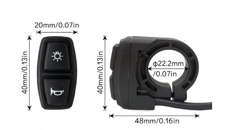 Hilleater DK226-2 handlebar light/horn switch for e-bikes. Higo input, output.