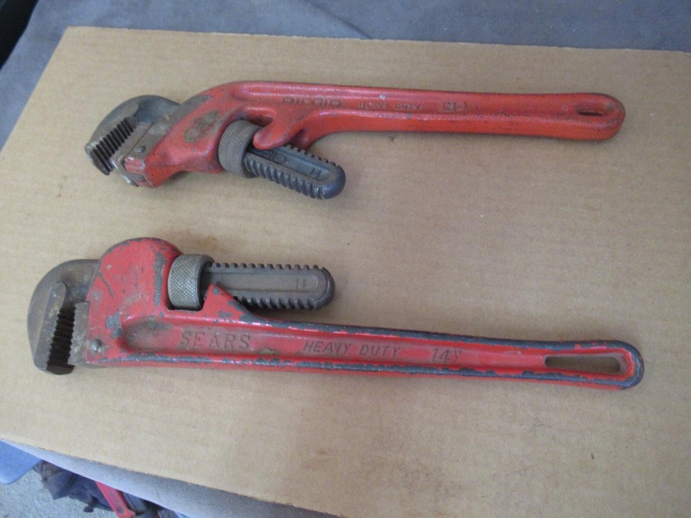 Ridgid E14 Offset & Sears 14" Heavy Duty Pipe Wrenches cl