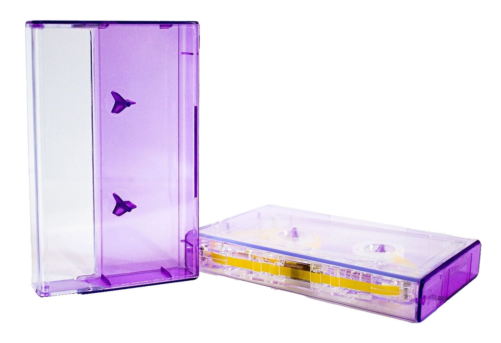 25 Cassette Tape Cases: Clear Front + Purple Tint Back - Empty Plastic Boxes