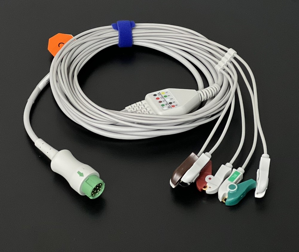 Mindray DPM7 DPM6 ECG Cable 5 Leads Grabbers Compatible - Same Day Shipping