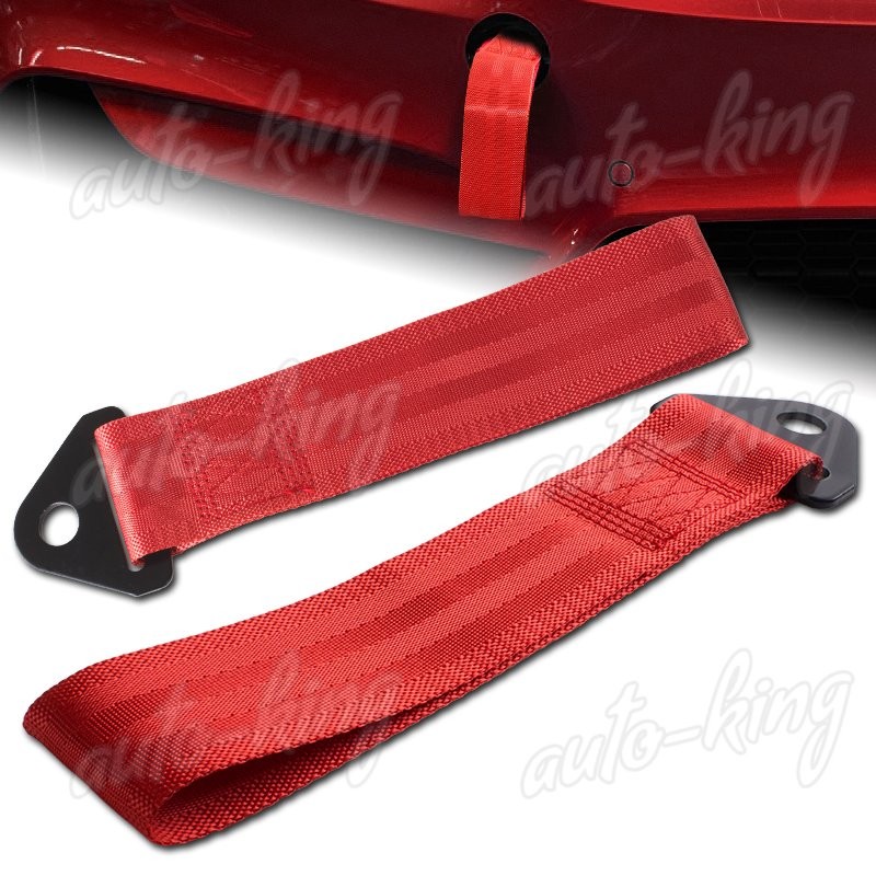 UNIVERSAL RED HEAVY DUTY FRONT/REAR CAR HIGH STRENGTH TOWING HOOK STRAP BUMPER