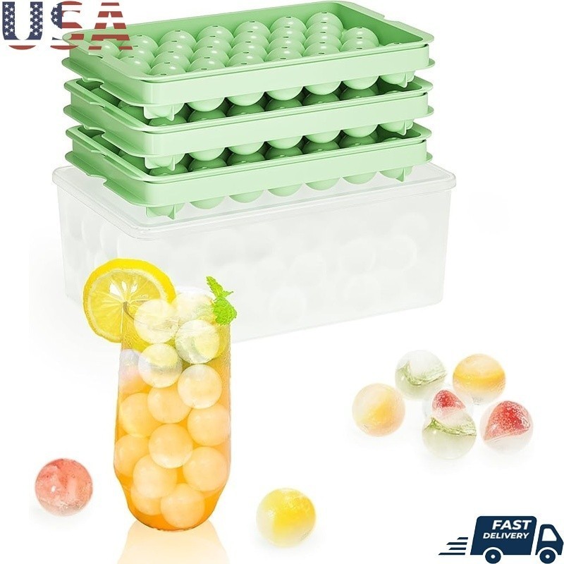 3-Pack Small Circle Ice Cube Tray W/ Lid Creates 99 Round Ice Balls Drinks New