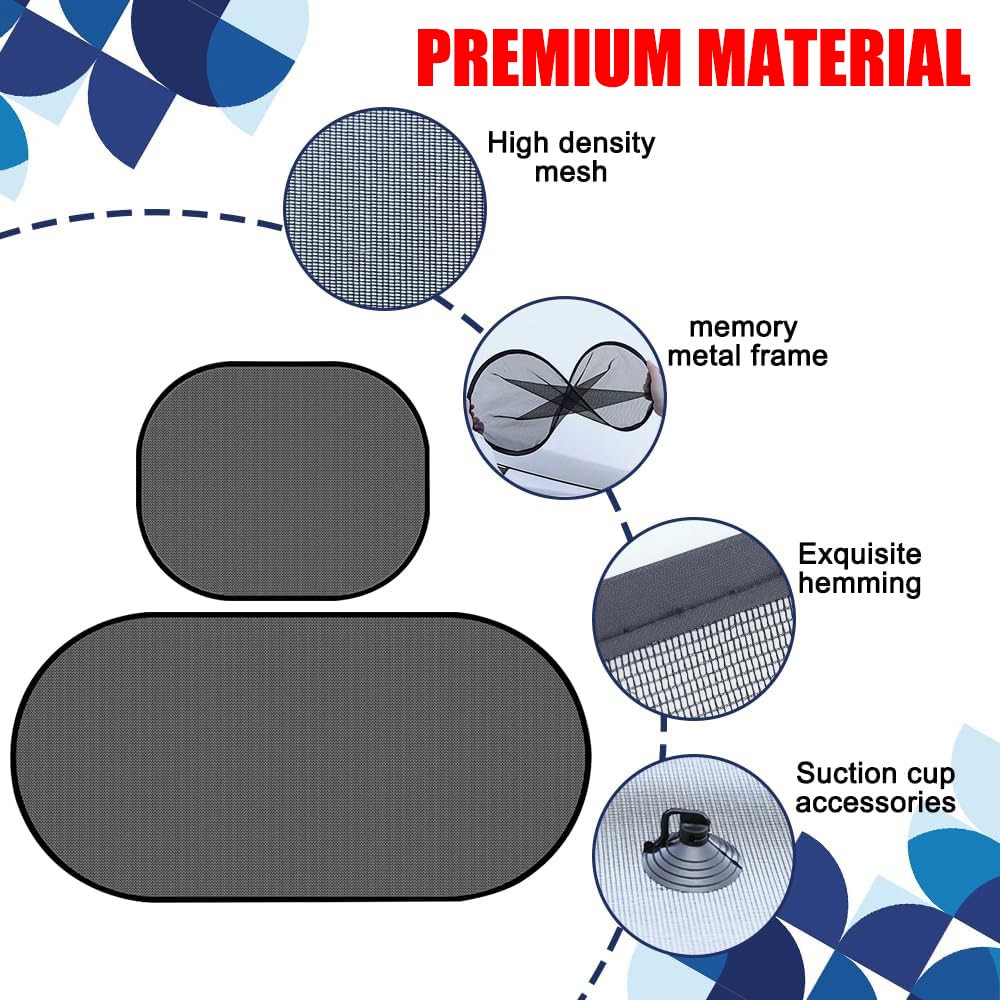 5PC Car Window Sun Shade Visor Side Front Rear Screen Mesh Cover UV Block Shield