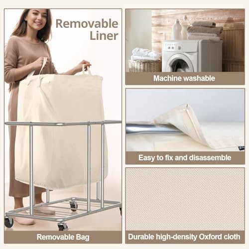 230L Rolling Laundry Hamper, 2-Section Laundry Basket with Wheels, 61 Gallons