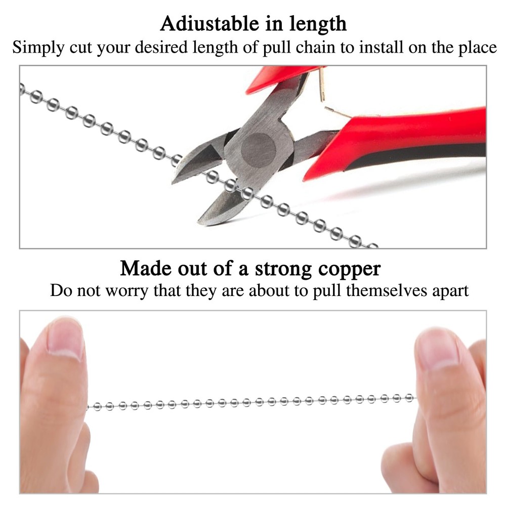 2 PCS Ceiling Fan Pull Chain Extension, Silver 12 Inches Pull Chains, Decorat...