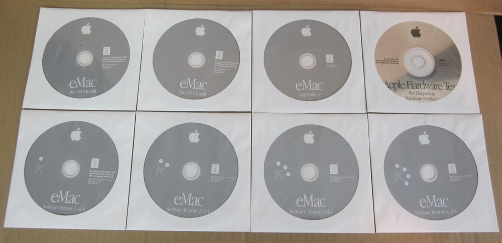 Set of 8 eMac Media Apple Macintosh Computer CD's Install Applications Software