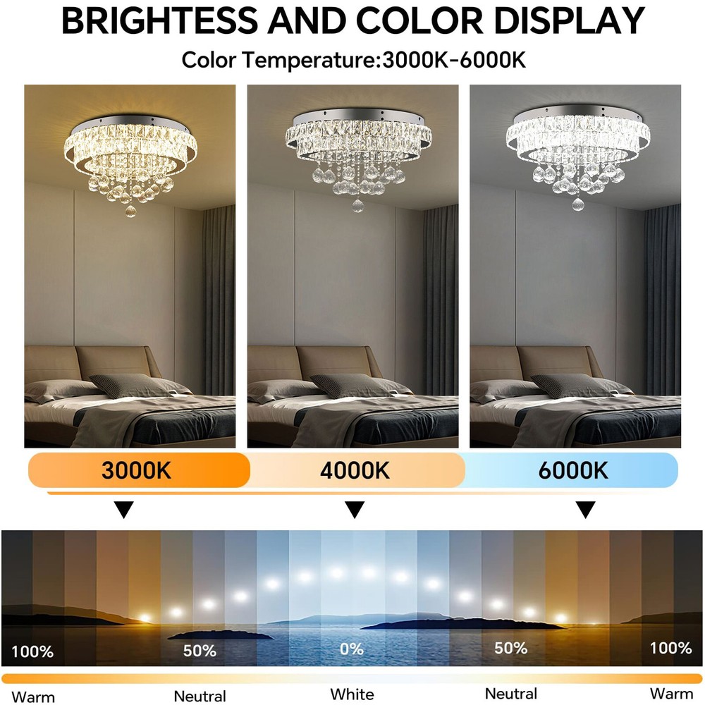 3 Colors Adjustable Crystal Ceiling Light w/Remote Control LED Ceiling Light