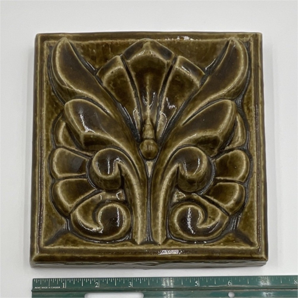 Vintage Brown Glossy Ceramic Decorative Square Tile 6x6 in Abstract Pattern