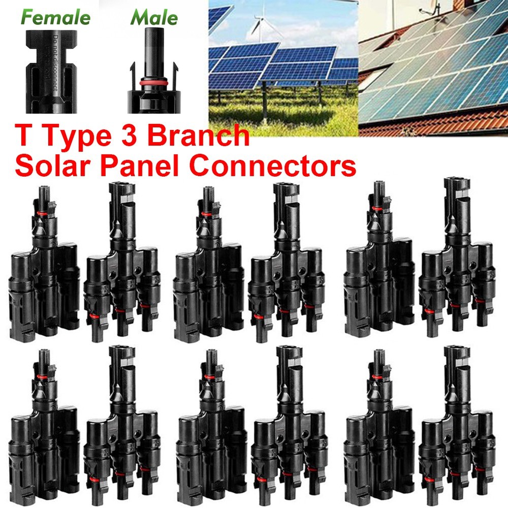 3 Way Solar Panel T Branch Cable Connection Adapter Coupler Connector Waterproof