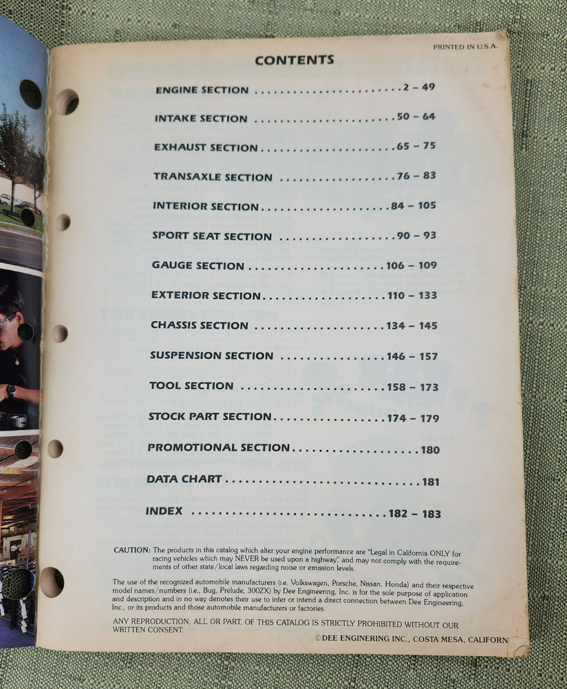 Bugpack Dee Engineering Master Catalog 9591, Parts for Engine, Intake, Exhaust