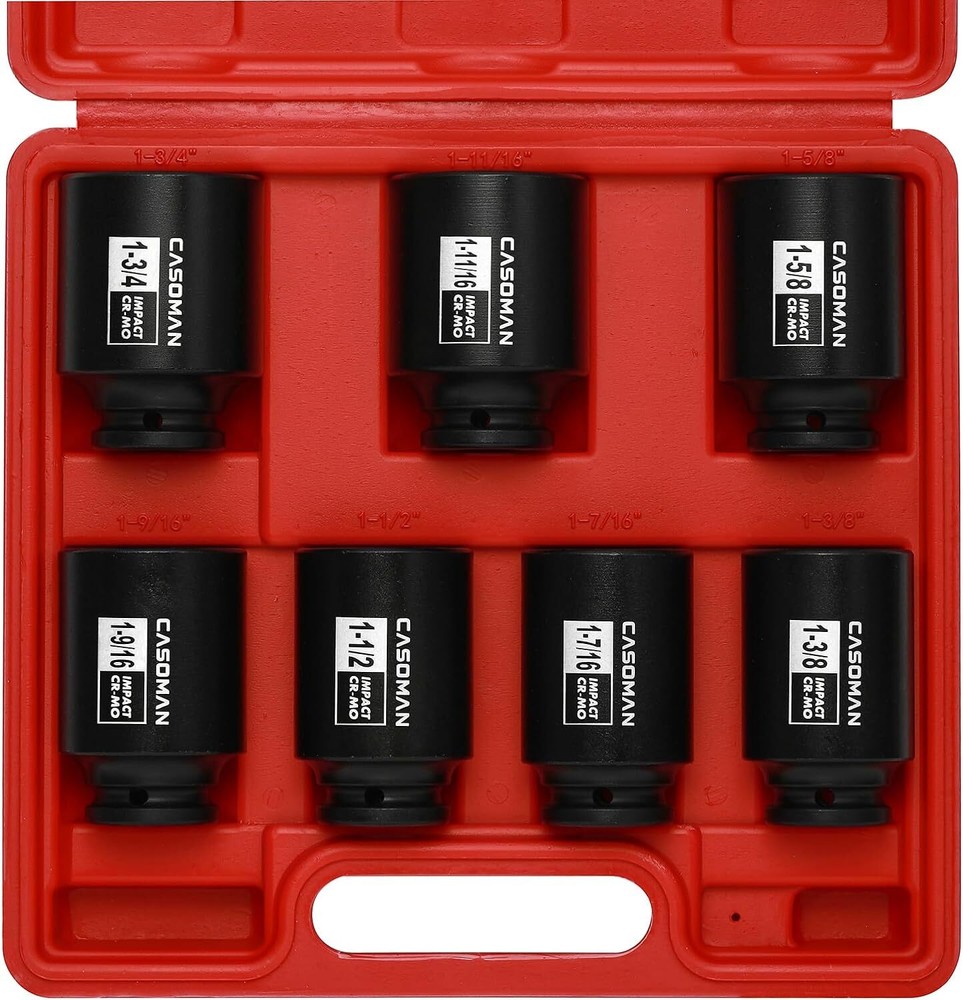 1/2" Drive Deep Spindle Axle Nut Impact Socket Set Cr-Mo 6-Point 7PCS