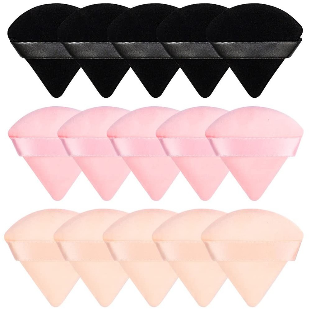 15 Soft Triangle Velour Makeup Puffs & Sponges for Face Application