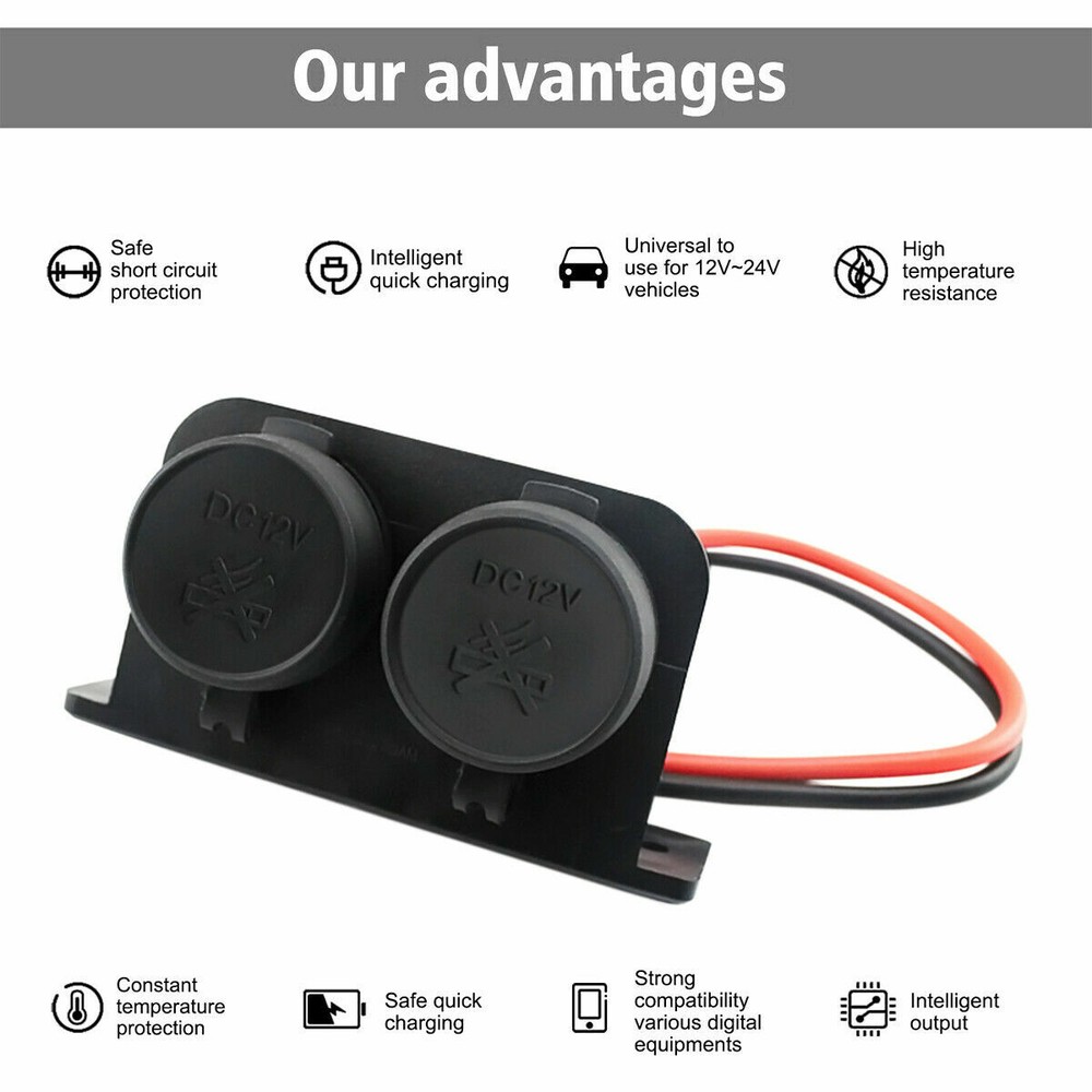 12V Waterproof Power Dual Socket Car Motorcycle Cigarette Lighter Plug