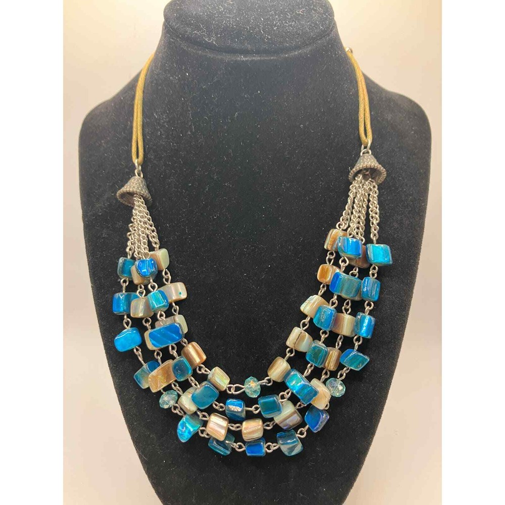 Blue Abalone Illusion Mixed Media Multi Strand Necklace!