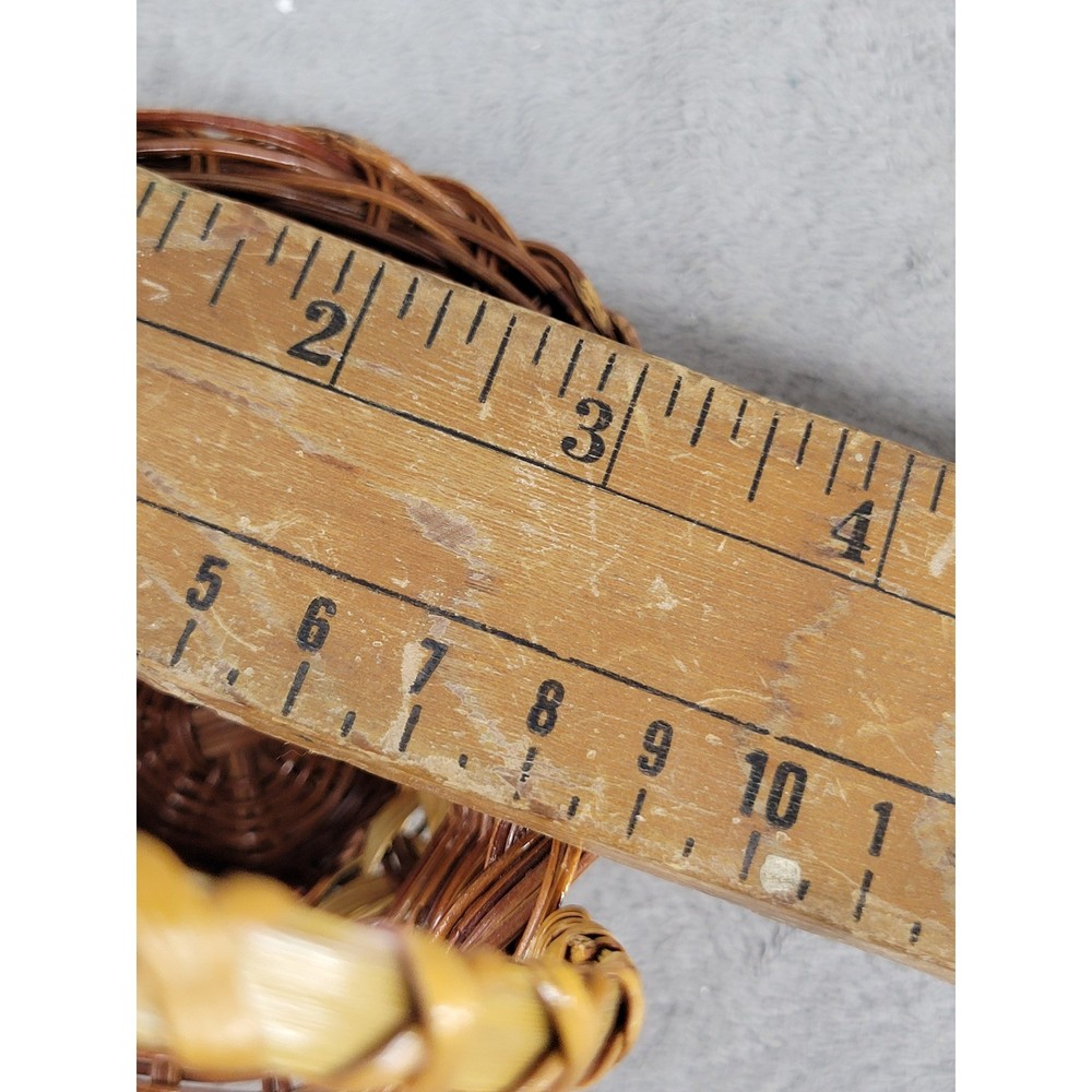 Small Wicker Basket Decorative Handle Farmhouse Rustic Tabletop Decor