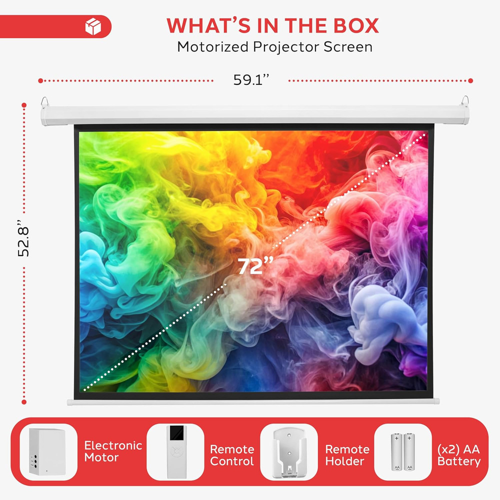 72" Portable Motorized Matte White Projector Screen - Automatic Projection Displ