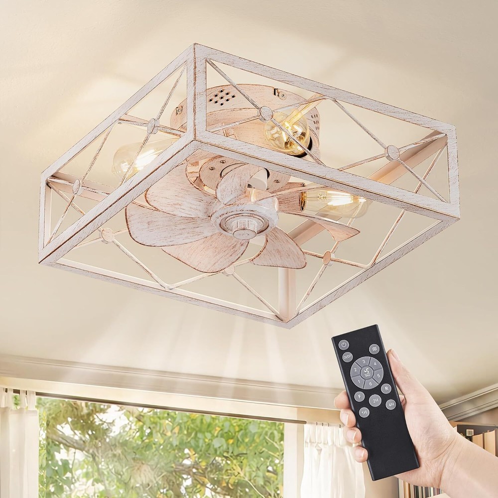 LEDIARY Caged Low Profile Ceiling Fans with Lights and Remote