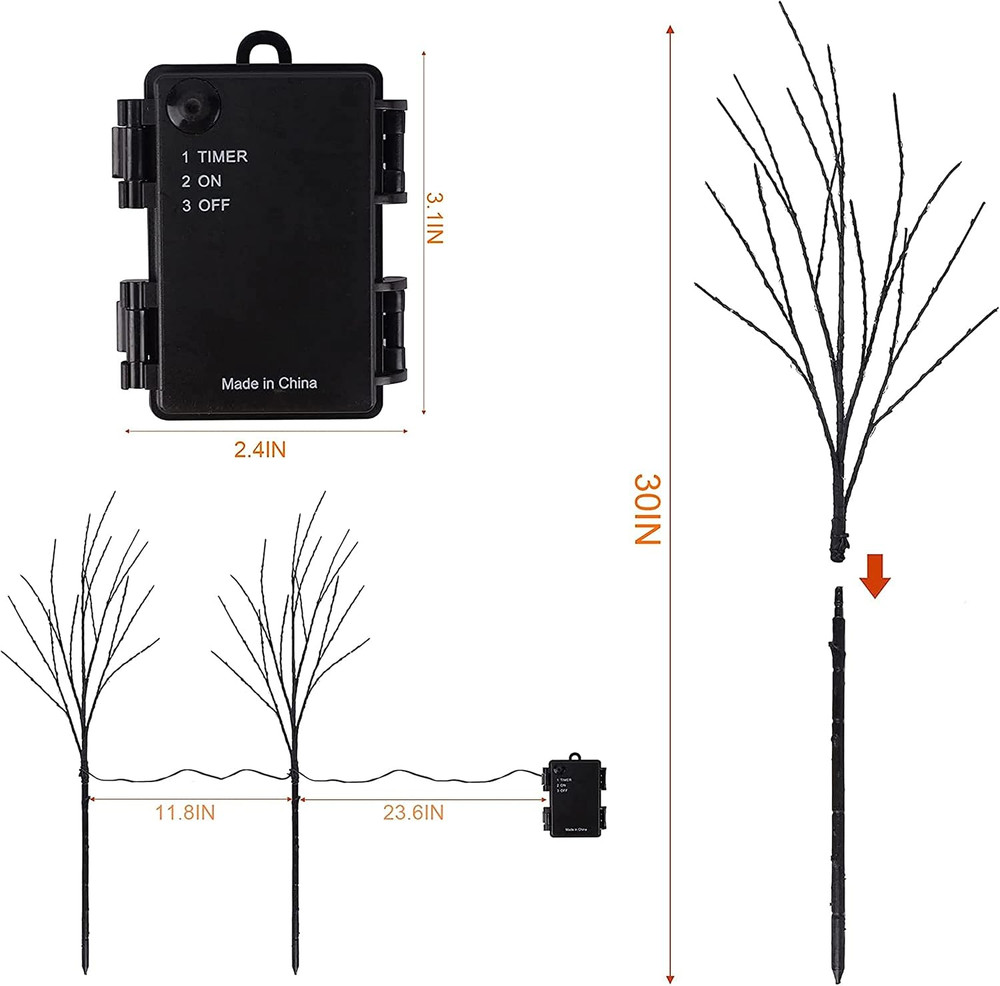 Halloween Tree Branches, 30IN 100LED Artificial Black Twig Branch