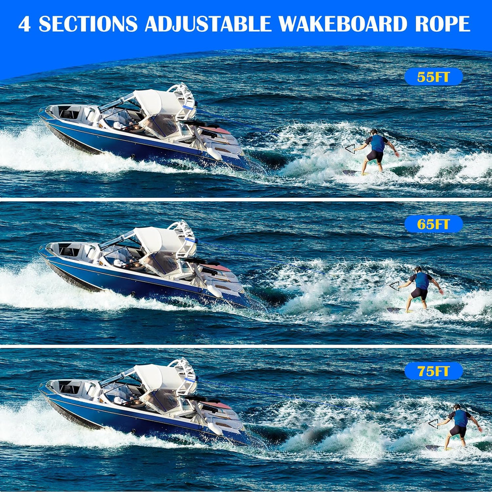 Dyneema 75FT Wakeboard Rope & Handle, No Stretch, Floating T-Handle Ropes