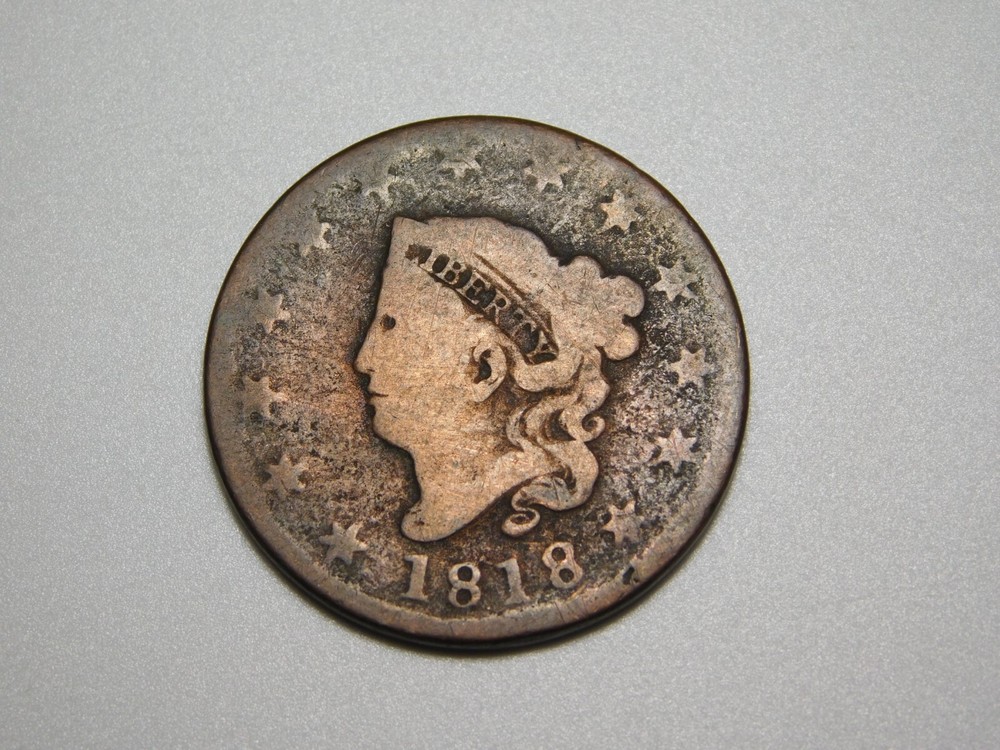 OLD  US  COPPER COINS  1818  CORONET  HEAD  LARGE CENT
