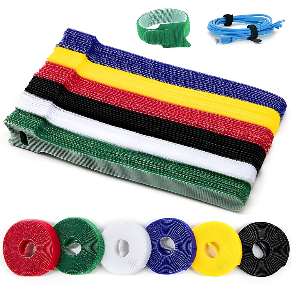 Hook and Loop Cable Ties - Tidy Strap Adjustable Releasable Reusable Wire Colour