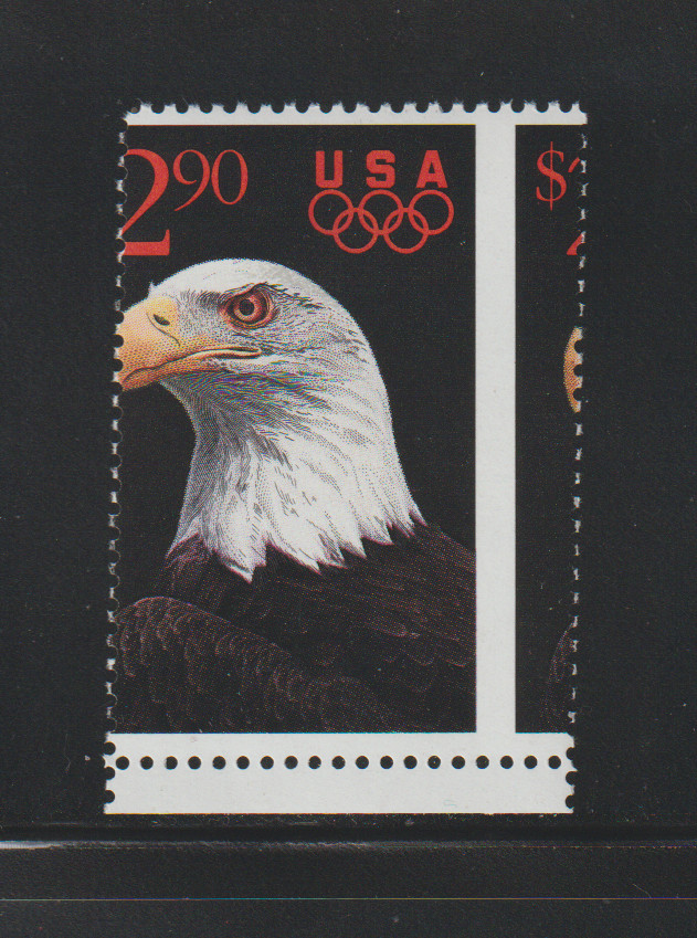 US EFO ERROR Stamps #2540 $2.90 Olympic Eagle, Bird: Big Perf Shift! MNH