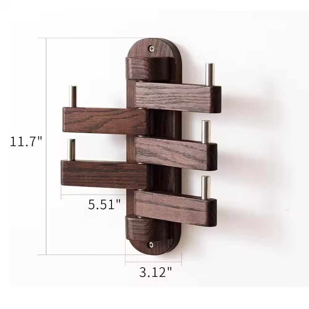 Walnut Wood Wall Mount Coat Rack with Hooks