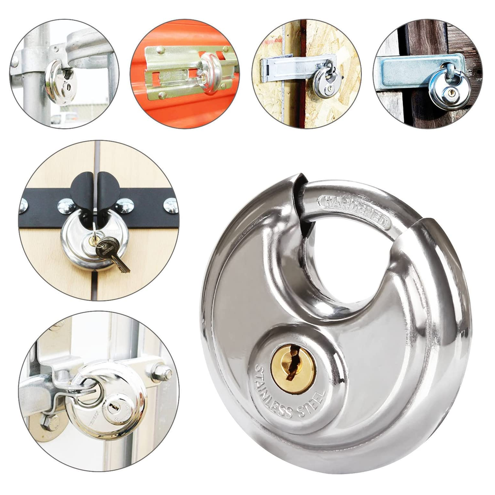 2x Round Storage Unit Padlock Stainless Steel Disk Keyed Discus Lock Waterproof