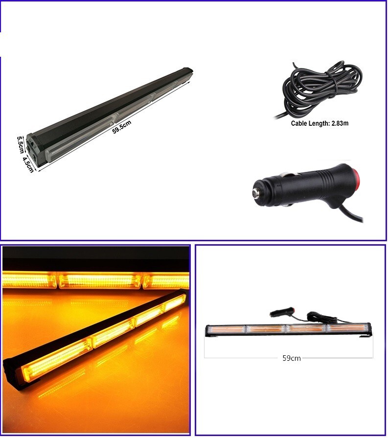 23'' 72W Cob Led Emergency Warning Hazard Flash Strobe Beacon Light Bar Amber