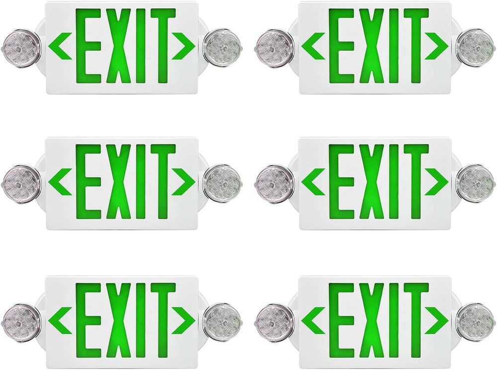 Green LED Exit Sign Emergency Light Adjustable Lamps Exit Combo UL listed 6 Pack