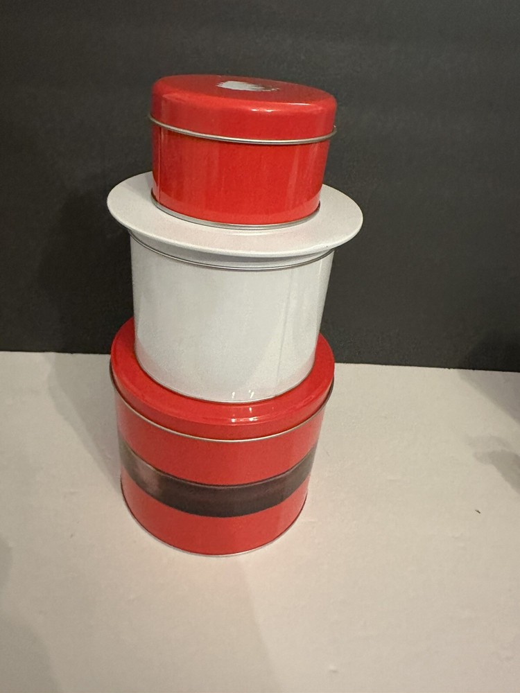 Three-Tiered Stackable Santa Candy, Chocolate, Cookie Tin – 10” Tall