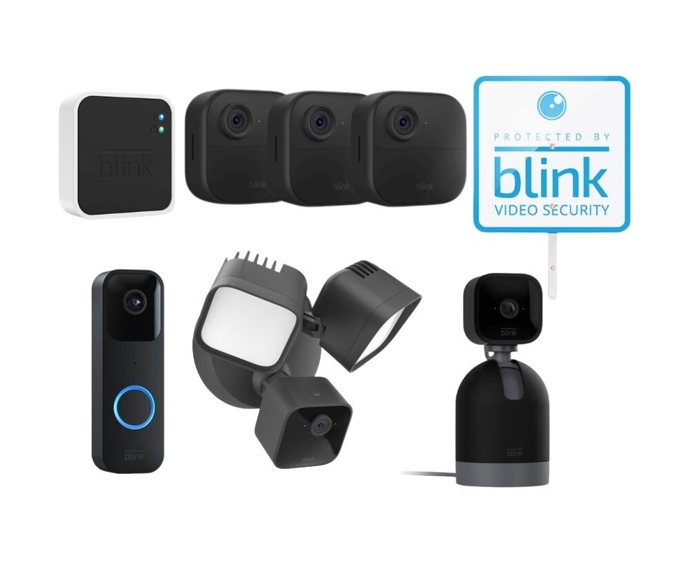 Blink Whole Home Security Camera System with Video Doorbell Floodlight Bundle