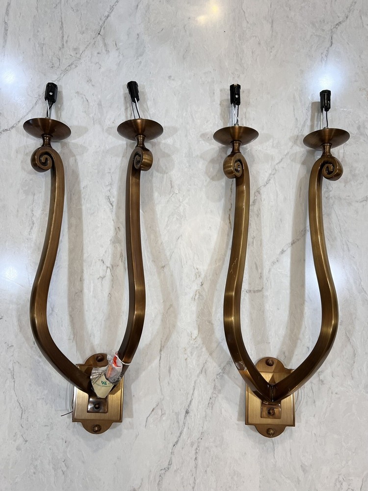 2 Antique Wall Sconces (Two Lights) -Bronze- 24” -Hardwired- No Socket Covers