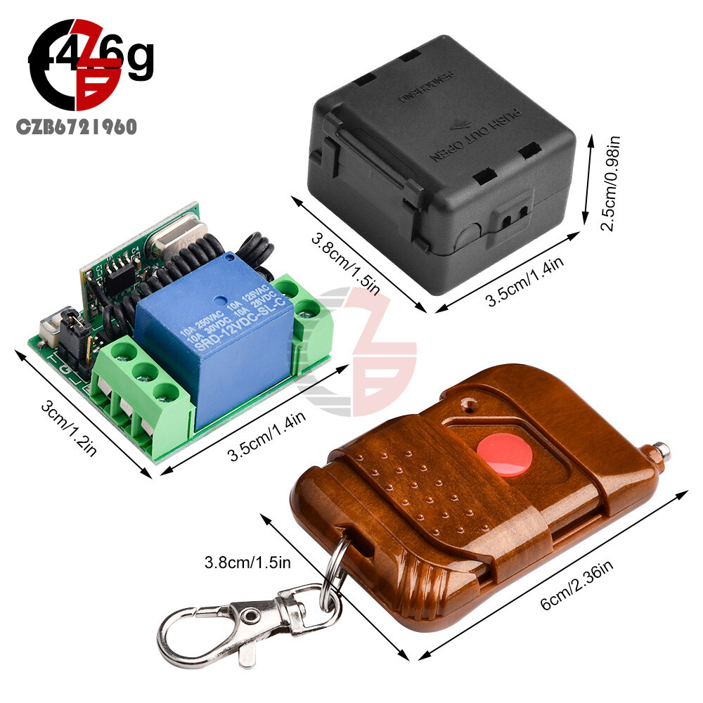 DC 12V 10A Relay 1CH Wireless RF Remote Control Switch Transmitter+ Receiver