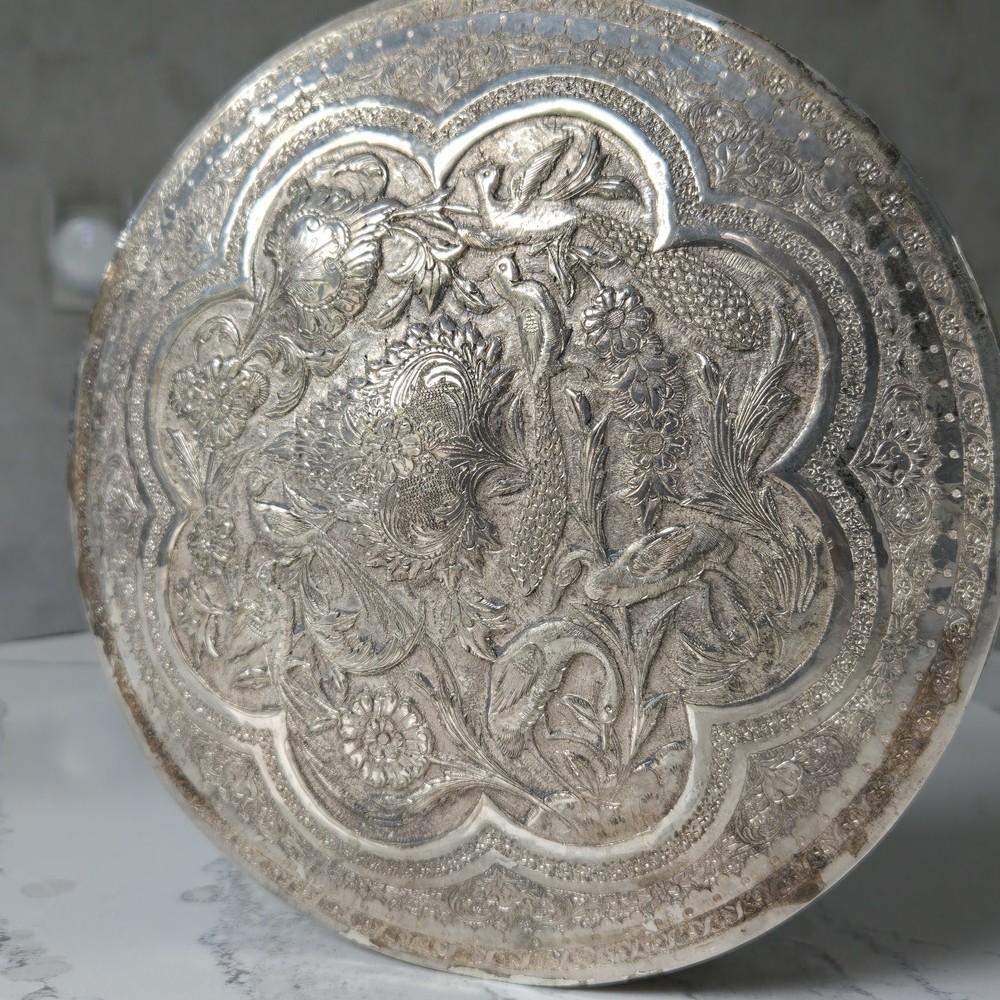 Large Beautiful Middle Eastern Silver Dome Top Round Box