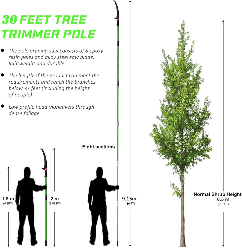 Pole Saw for Tree Trimming - 30 FT Extendable Tree Pruner, Long Handle Tree Trim