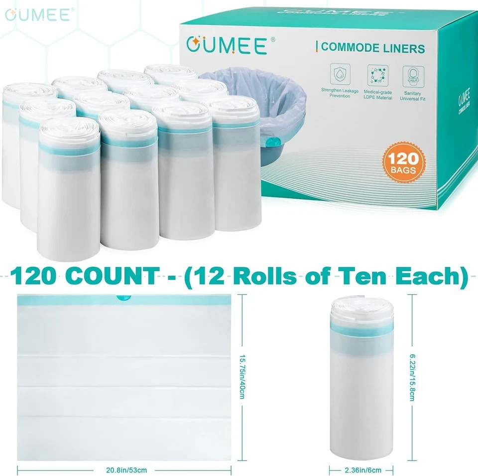 120 Disposable Commode Liners for Bedside Commode, beside Commode Liners, Portab