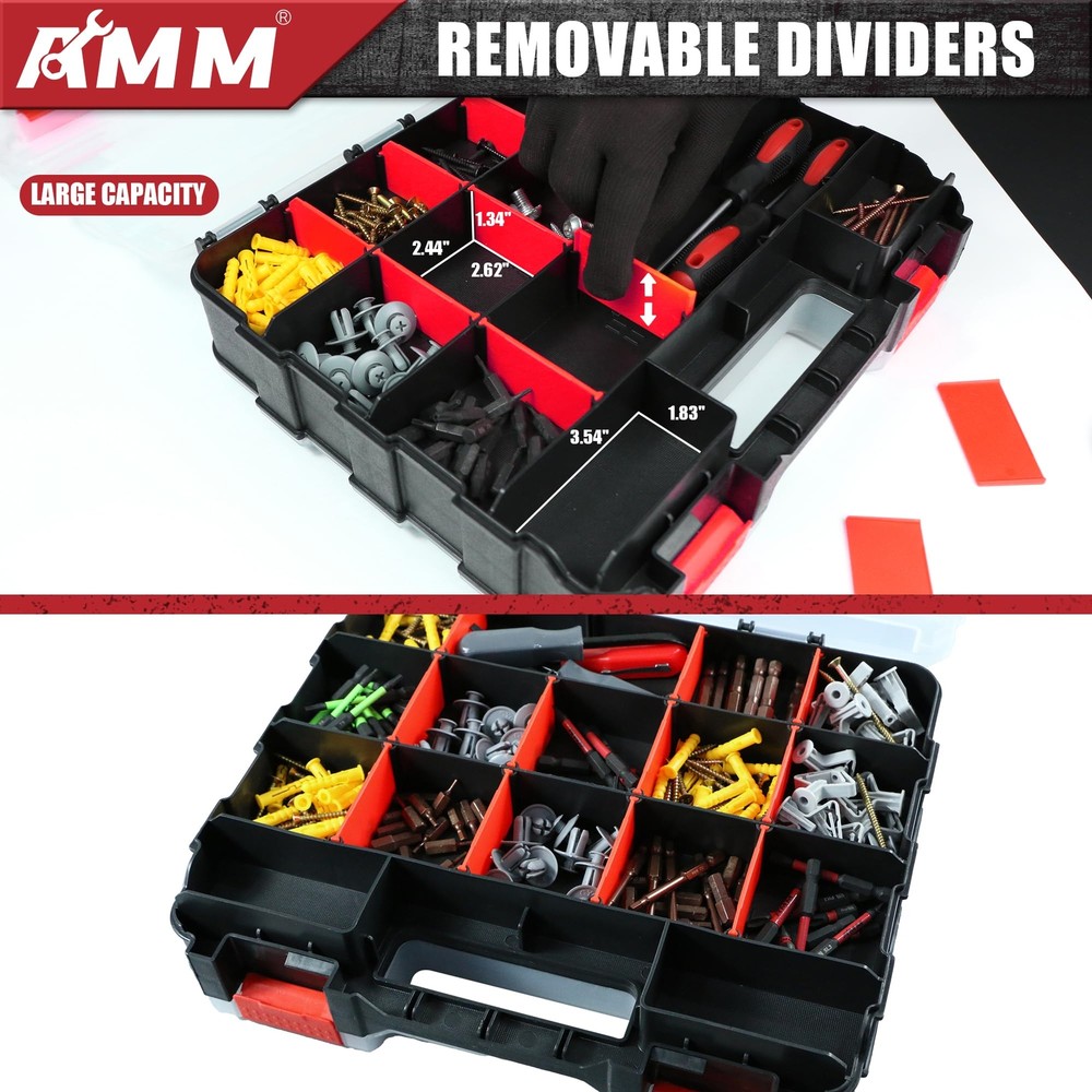 AMM Tool Box Double Side Tool Box Organizer with 34 Compartments Removable Di...