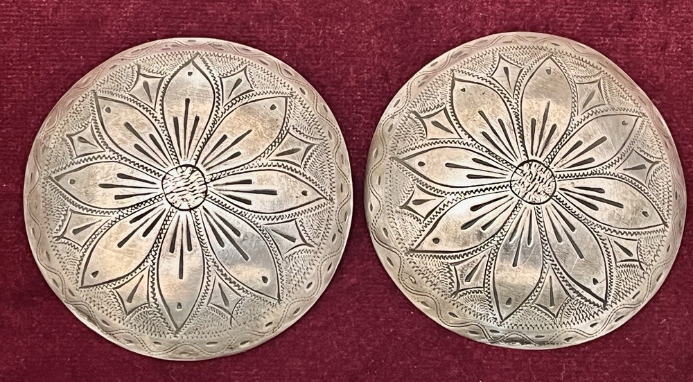 Antique Solid Silver Western Spur / Bridle Engraved Conchos