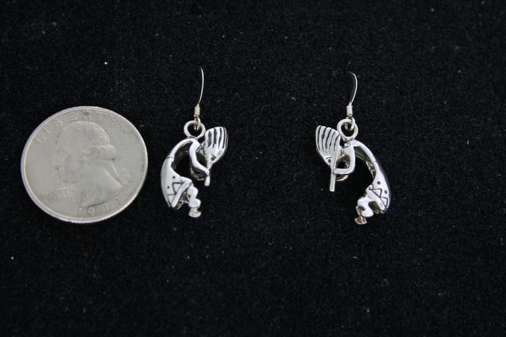 Kokopelli Small Dimensional Wire Earrings in Sterling Silver
